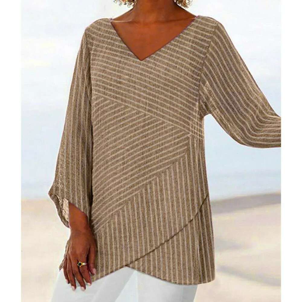 Jocoo Jolee Spring Oversized Striped Long Sleeve V Neck Baggy Blouse Ladies Summer Tunic Tops Casual Loose Shirt