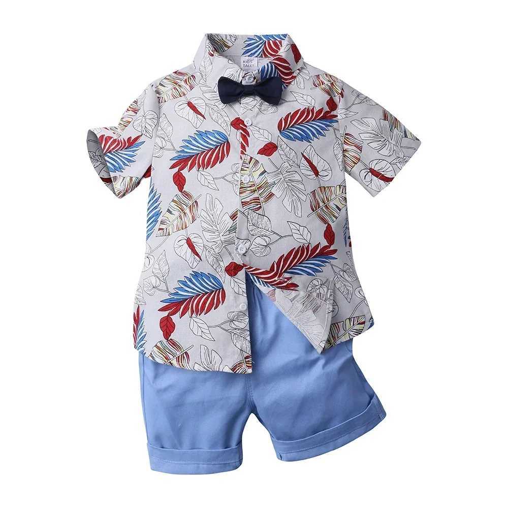 2025 Boys Sets Summer Haiian Outfit Infant Kids Floral Print Short Sleeve Shirt Bowtie Shirt+Shorts Baby Gentleman Suits W250218