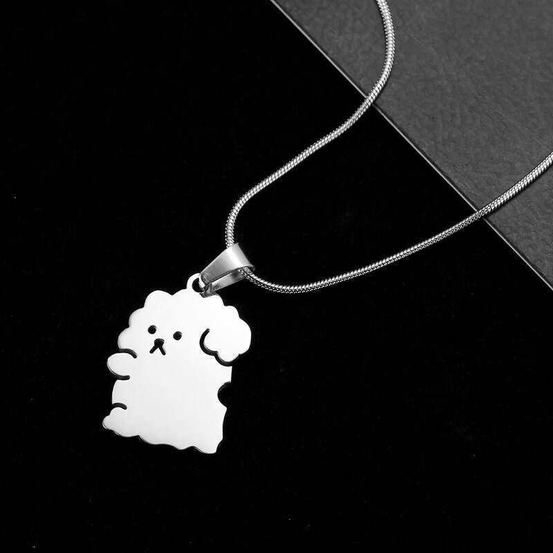 New product splicing style hing kitten, puppy, couple, best friend, cute cartoon men's and women's stainless steel necklace