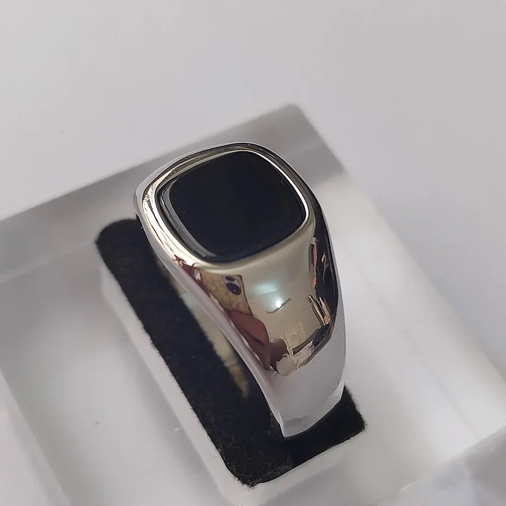 Korean Mens Square Agate Rings Silver Color Stainless Steel Classic Male Finger Signet Ring Fashion Jewelry Gift for Boyfriend 250218