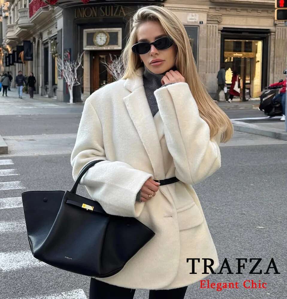 Trafza-Women Fur-Effect Lapel Buttons Pockets Faux Fur New 2025 Fashion Fall Winter Romantic Elegant Blazer