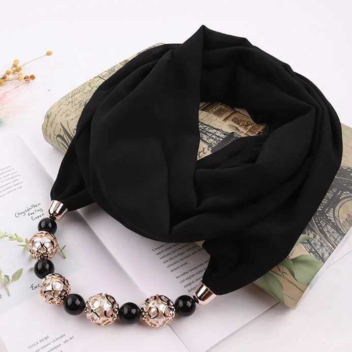 Fashion Head Scarves Solid Color Chiffon Beads Scarf Necklace For Women Maxi Statement Necklaces Jewelry W250218