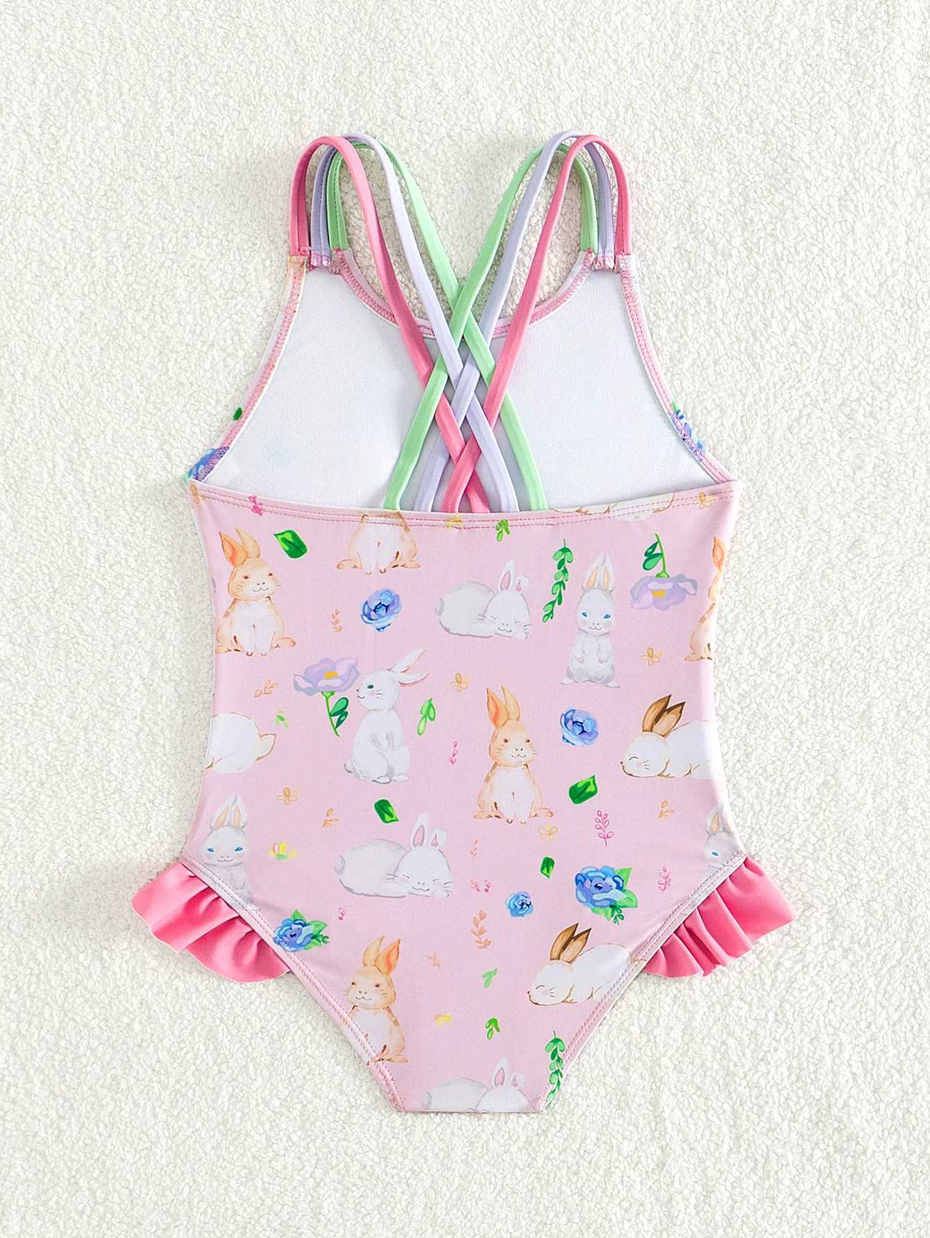 2024 Girls Ruffle Bikini Swimsuit Gradient Leopard Floral Kids Swimwear Children Bikini Bathing Set 307 Y250212