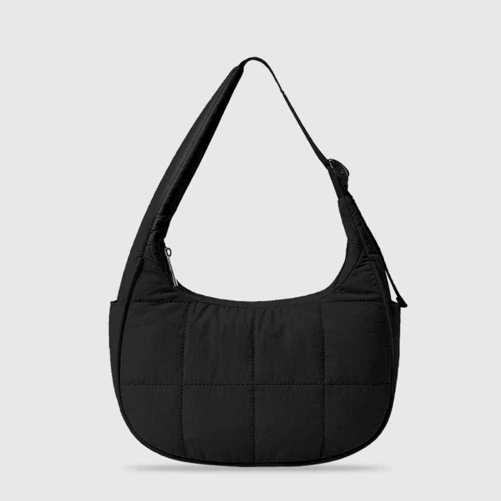 Puffer Crescent Bag for Women Quilted Shoulder Purse Nylon Adjustable Strap Handbag with Zipper Hobo Bag for Work TravelC250214