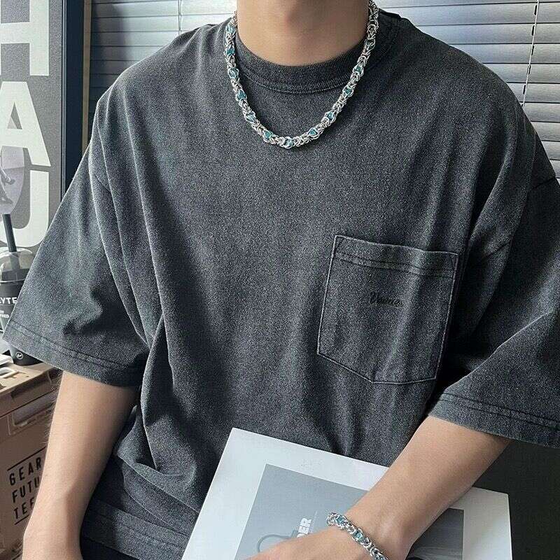 American trendy blue inlaid titanium steel necklace with a male niche design, hip-hop thick collarbone chain couple accessory