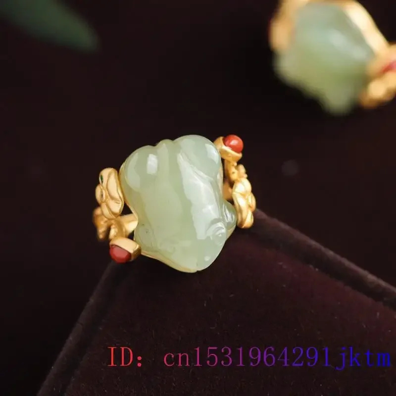 Green Jade Frog Rings Charms Natural Accessories Amulets Talismans Fashion Jewelry Adjustable Ring Women 925 Silver 250218 - view 3