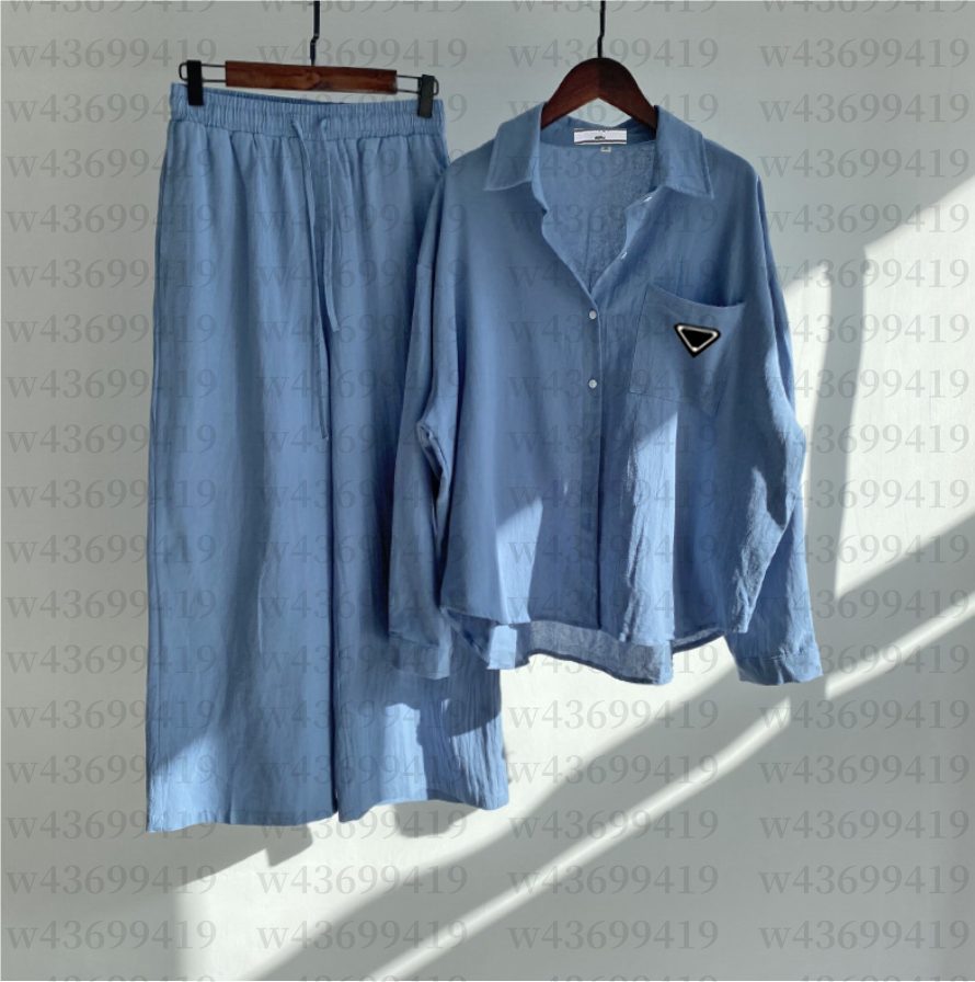 Trendy Long Sleeves Buttons Skin-touch Deep Crotch Autumn Tops Pants Set Comfortable Set for Home Wear