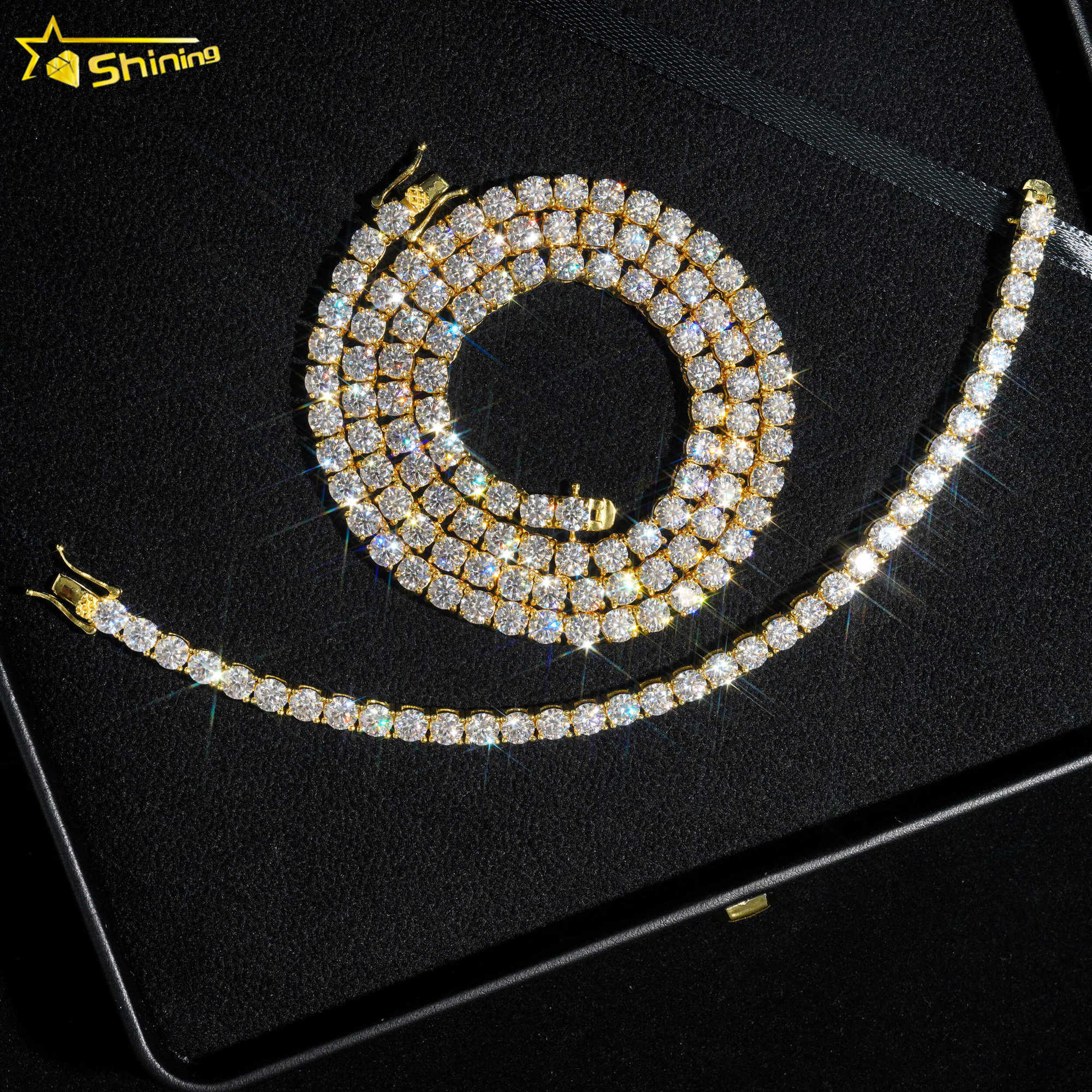 Hot Sale Ready to Ship Dropshipping VVS Moissanite Necklace S925 Gold Plated Tennis Chain Fine Jewelry Wholesale Price