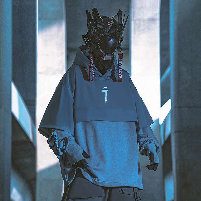 11 BYBB'S DARK Fake two Pieces Hoodie Techwear Men 2022 Embroidery Pullover Sweatshirts Patchwork Hip Hop Streetwear Hoodies