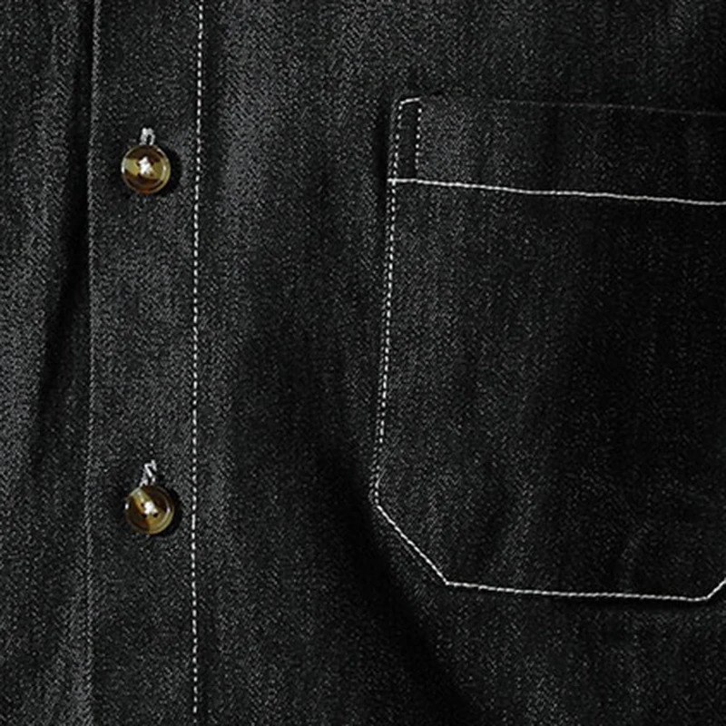 Spring And Autumn Mens Denim Loose Solid Color Big Yards Retro Jacket SingleBreasted LongSleeved Workwear Shirt 250214