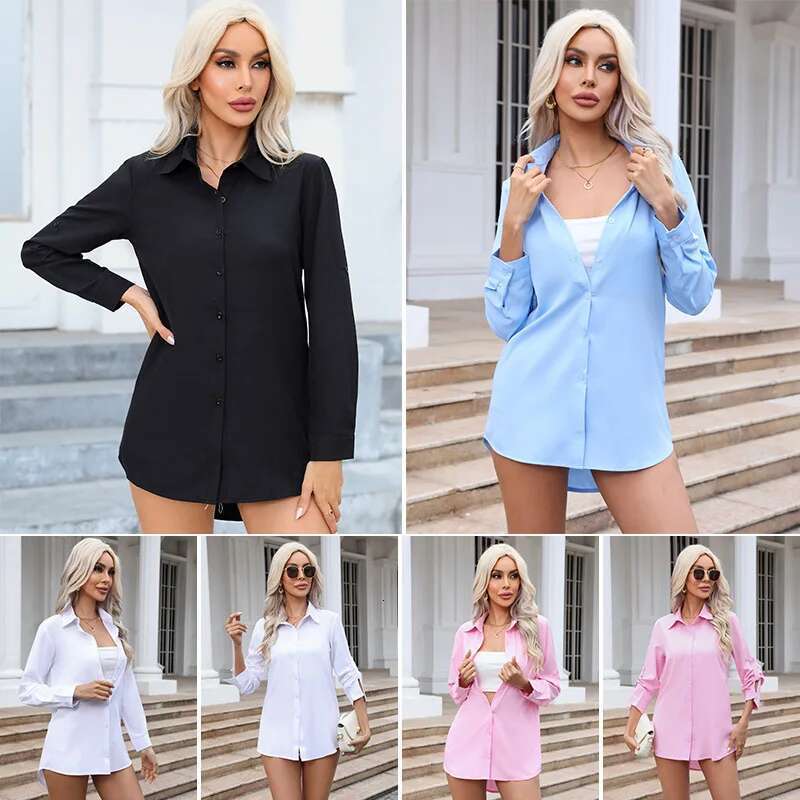 Casual Shirts White Women Sleeve Blouse Office Lady Long Shirt Woman Oversize Blouses OL Female Clothing