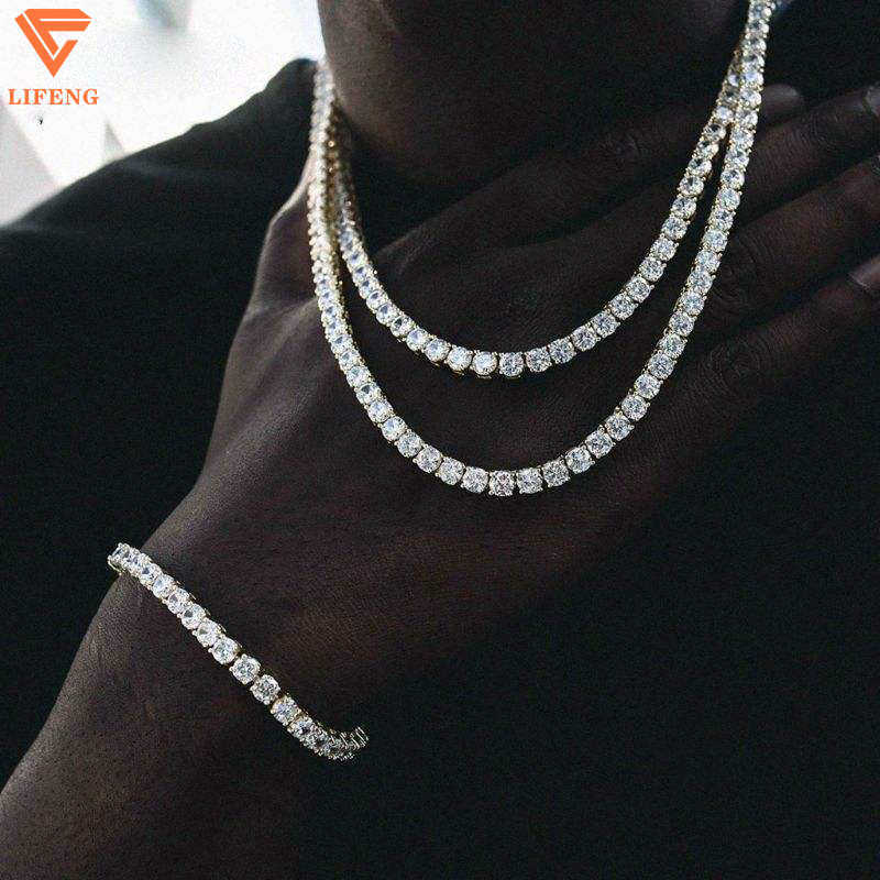 Iced Out Hiphop Jewelry 3mm 4mm 5mm 6mm 8mm VVS Moissanite Tennis Ball Chain Round Shape Diamond 925 Silver Tennis Necklace