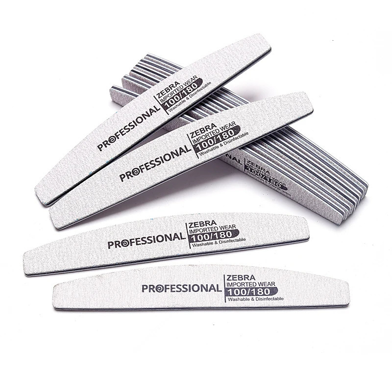 50Pcs Halfmoon Nails File Professional Reusable 100/180 Grit Buffer Files Double Sides Washable Sanding Nail Files For Manicure 250214