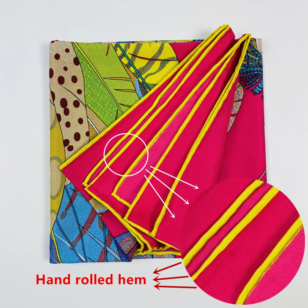 90cm feather fountain 100% diagonal silk square scarf womens shawl headscarf scarf bandage hand rolled hem headscarf 250213