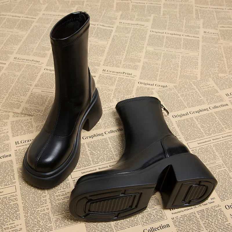 Women Platform Ankle Motorcycle Boots Mid Heels Designer Shoes Winter 2024 Classic Shoes New Brand Gladiator Zapatillas LadiesXJ250217