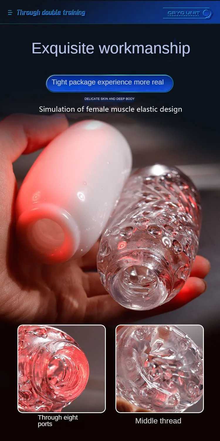 Male Masturbation Cup Pubic Male Masturbator Airplane Cup Transparent White Penis Exercise Light Masturbation Cup W250218