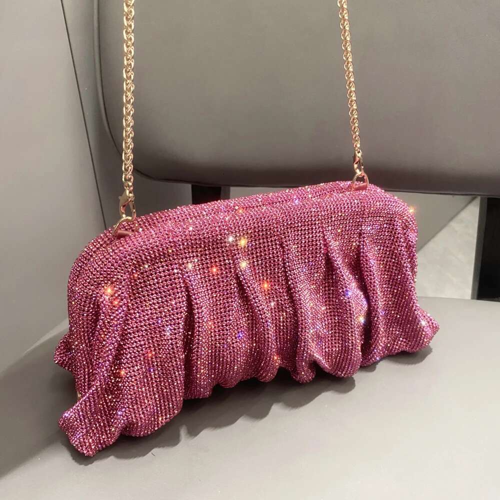 Shiny Handle Rhies Handmade Evening Clutch Bags New Folds Purses And Handbags Designer Wedding Party High Quality
