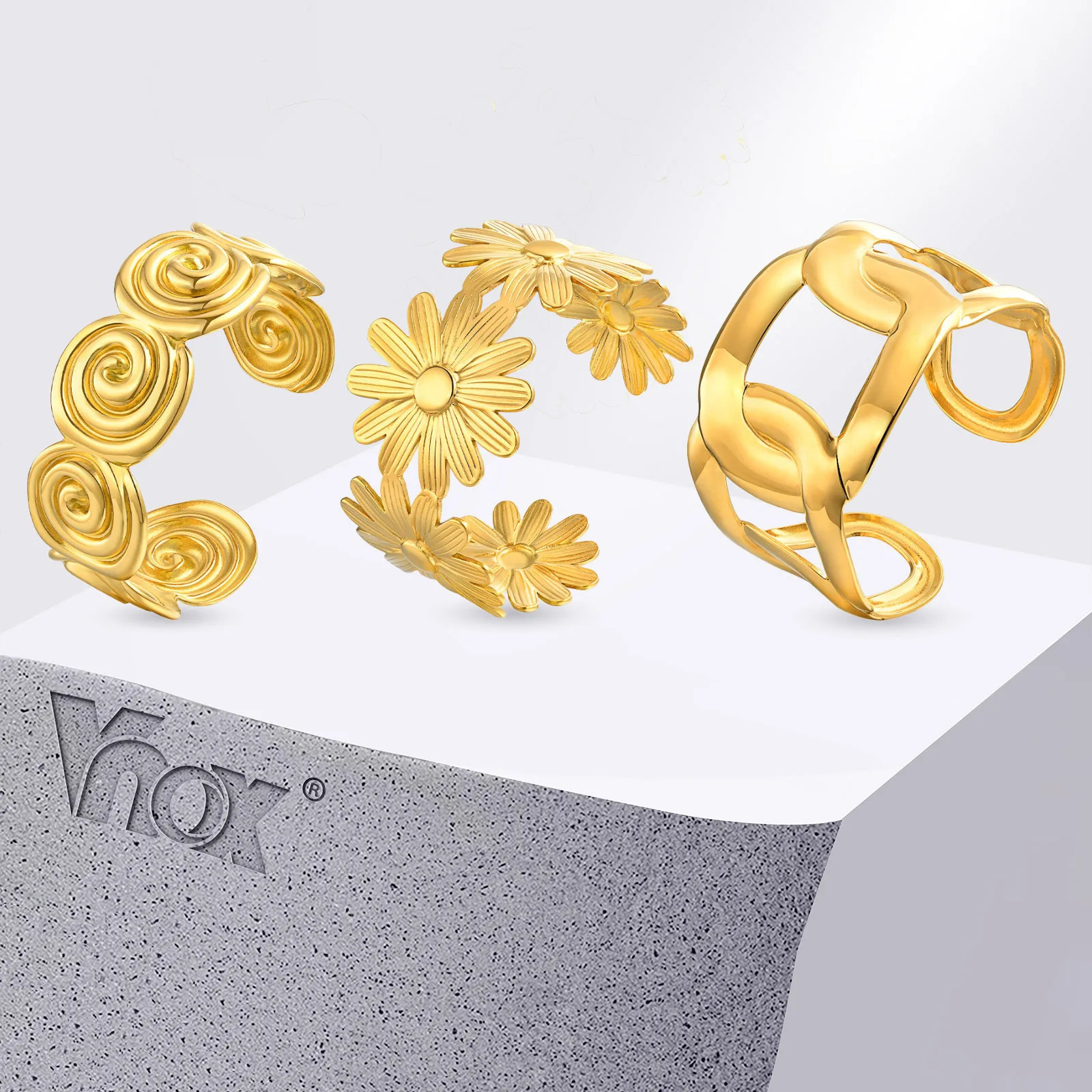 Vnox Stainless Steel Chunky BanglesLittle DaisySpiricle n Charm Link Bracelet Cuff BangleFashion Jewelry For Women Girls 250213