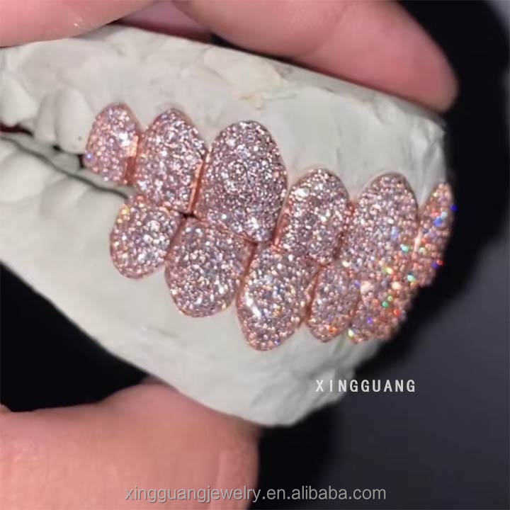 Custom Dental Grills Pass Diamond Test Gold Plated 925 Sterling Silver Iced Out VVS Moissanite Diamond Hip Hop Grillz for Teeth