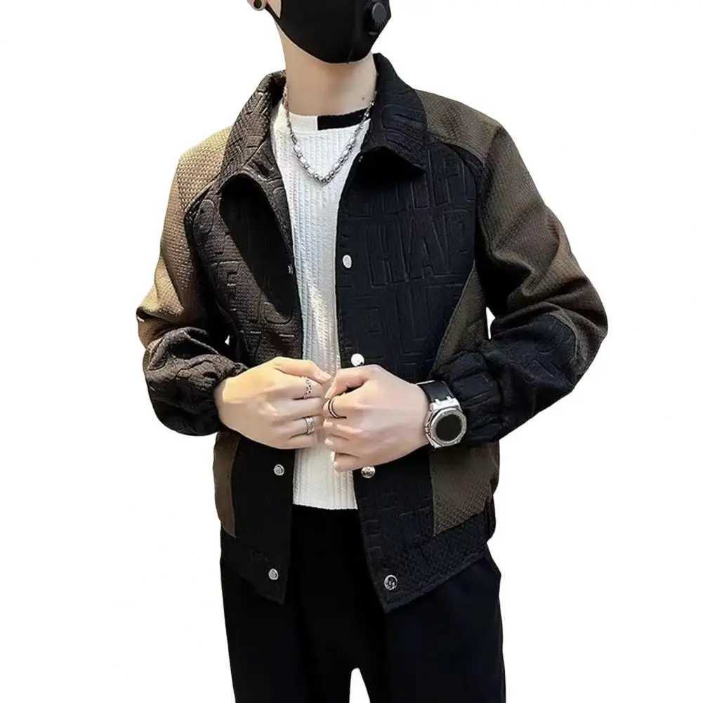 Mens Jacket Coat Hip Hop Style Long Sleeve Coat Windproof Design Color-Blocked Jacket W250217