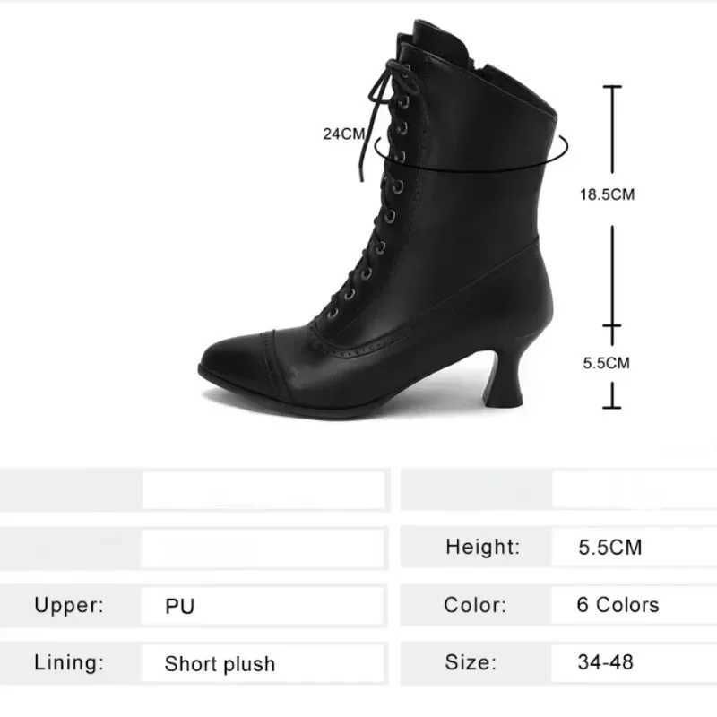 High Heeled Short Boots Women British Style Noble Knight Booties Pointed Toe Cross-tied Lace-up Ankle Boots Medieval BootsXJ250217