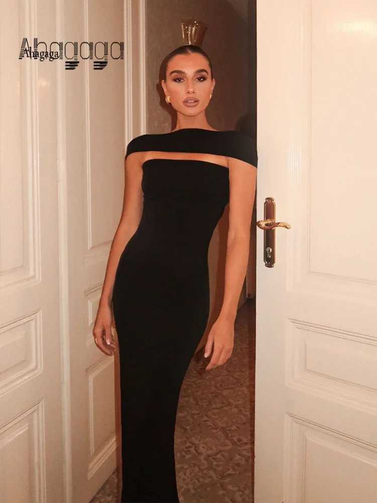 Basic Casual Dresses Ahagaga Sexy Strapless Womens Party Dresses Solid Scarf Blackless Slvless Slim Maxi Bodycon Pullover Sheath Vestidos Robes H25217