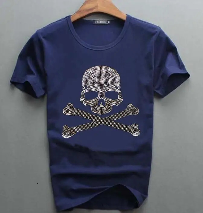S-6XL Rhinestones Fashion Anime Men Skulls T-shirt cotton Streetwear Hip Pop n drop 250217