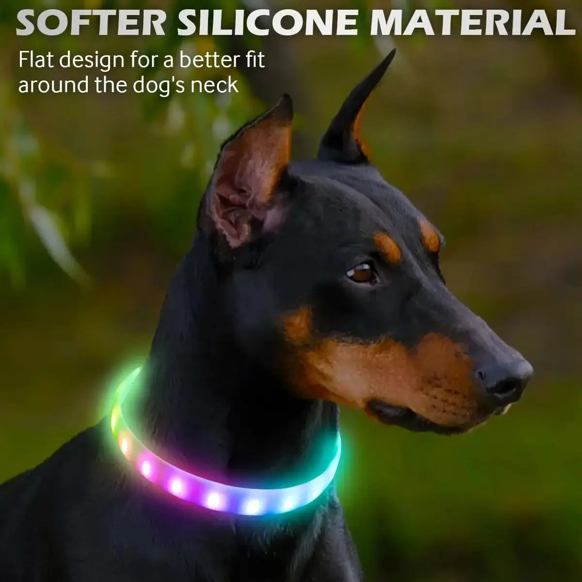 USB Rechargeable Glowing Collar for Large and Small Dogs LED Glowing Dog Collar 9 Flashing Modes Adjustable Soft Silicone Collar 250218