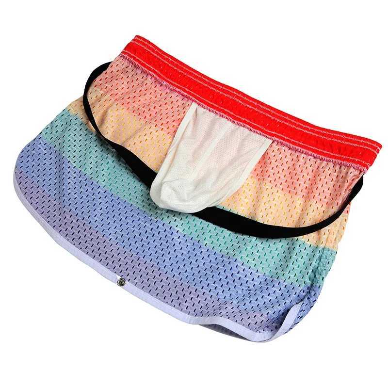 Mens Rainbow Swimsuit Swimming Trunks Mesh Breathable Mens Swimwear Bathing Suit Male Beach Surf Sport Shorts M250218