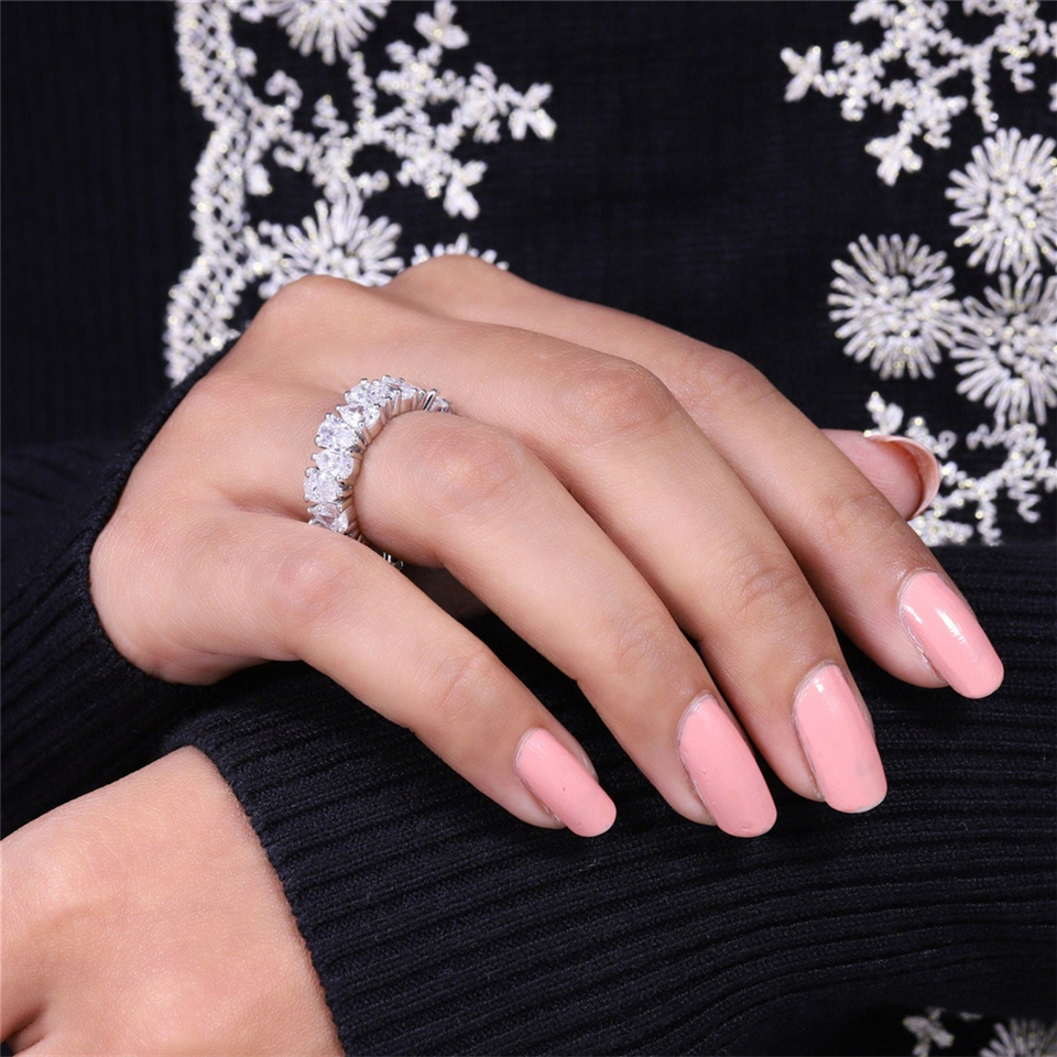 Jewelry 18K Real White Gold Pear Cut 5.0*3.5mm Lab Diamond Full Set Eternity Ring For Women Wedding Band CVD HPHT Gold Anniversary Gift Ring Band