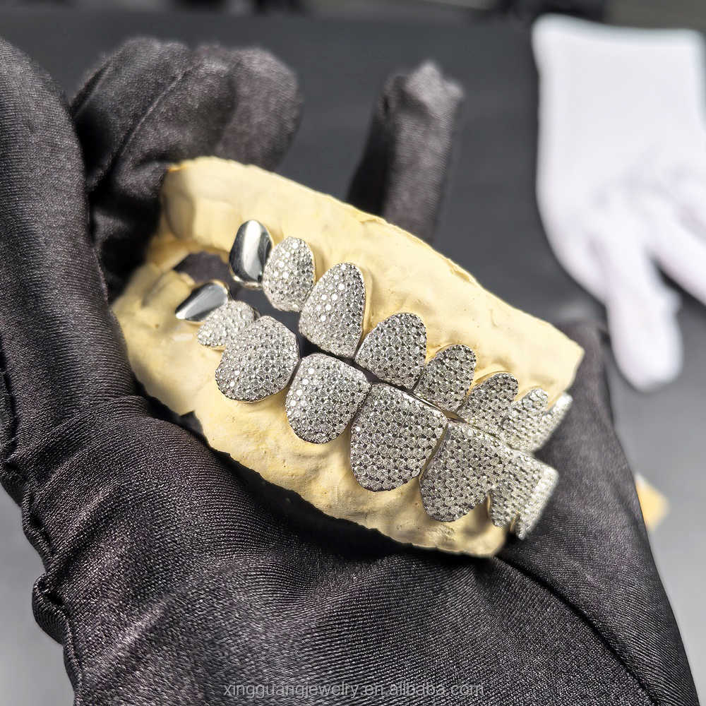 Custom Dental Grills Diamond Grillz 18K Gold Plated 925 Sterling Silver Iced Out VVS Moissanite Diamond Hip Hop Grillz for Teeth