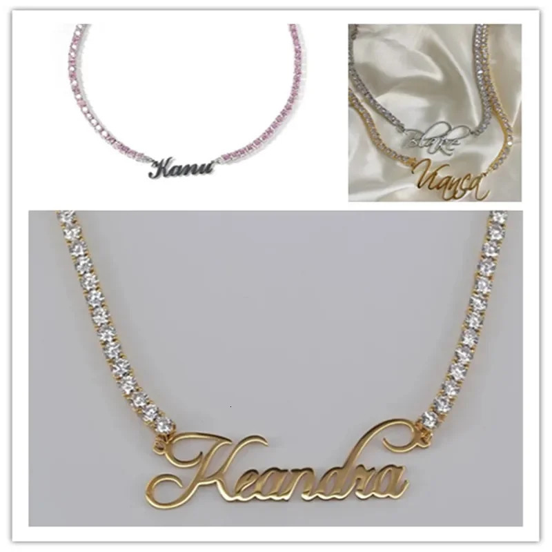 3mm Zircon Chain Custom Name Necklace Personality Nameplate Pendant Tennis Choker Jewelry Women Christmas 250214