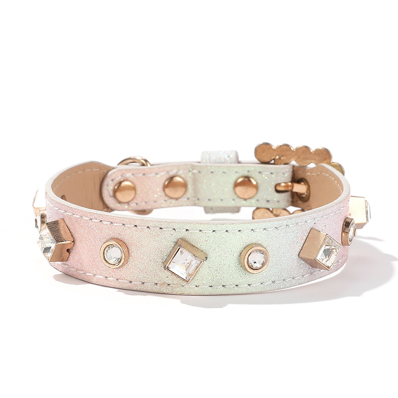 Luxury Leather Dog Collar with Rhinestone Accessories,Shiny Gradient Leather Pet Collar, Adjustable Dog Accessories for Small Dogs, Pomeranian, Chihua