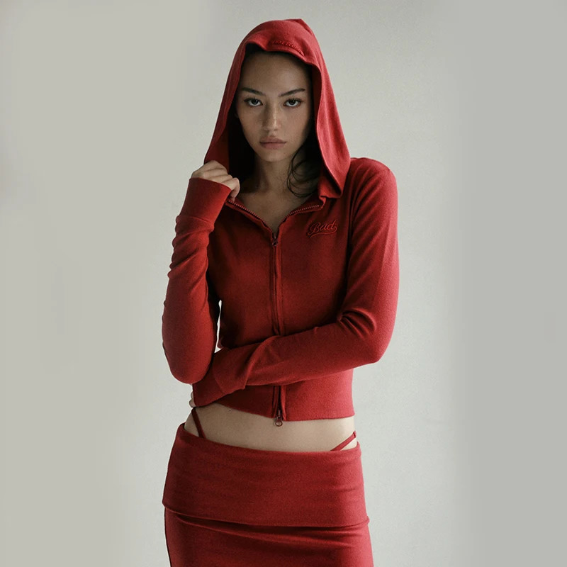 Badblood Zipper Hoodie for Womens Collection with Exposed Umbilical and Sexy ed Short 250213