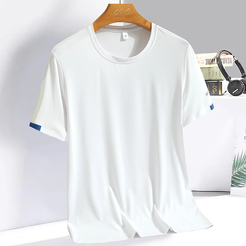 Mens Summer Ice Silk T-shirt Sweatshirt Round Neck Simple Running Fitness Suit Thin Breathable Quick Drying T 250217
