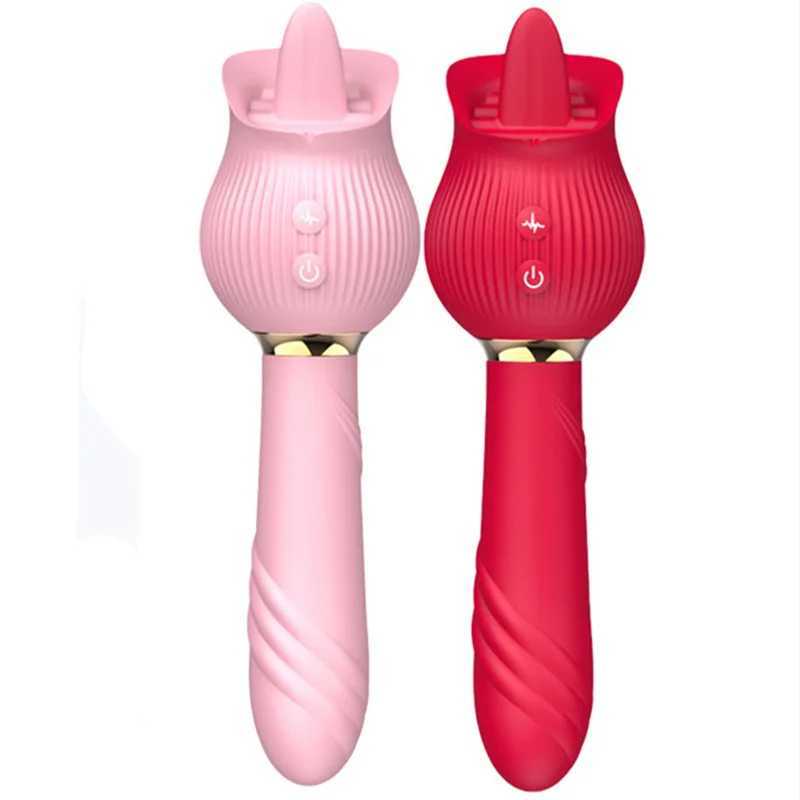 Female Masturbation 12 Modes Silicone Wand G Spot Vibrator Rose Tongue Licking Clit Stimulation Sex Toys for Women Adult ProductXJ250218