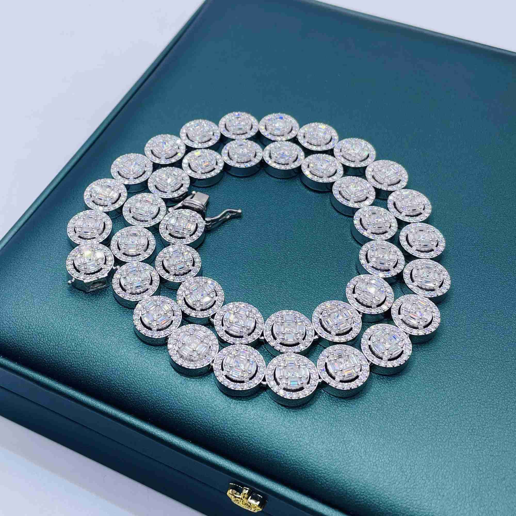 Trendy Moissanite Jewelry 13mm 925 Sterling Silver Baguette vvs Diamond chain Iced Out Cuban Link necklace