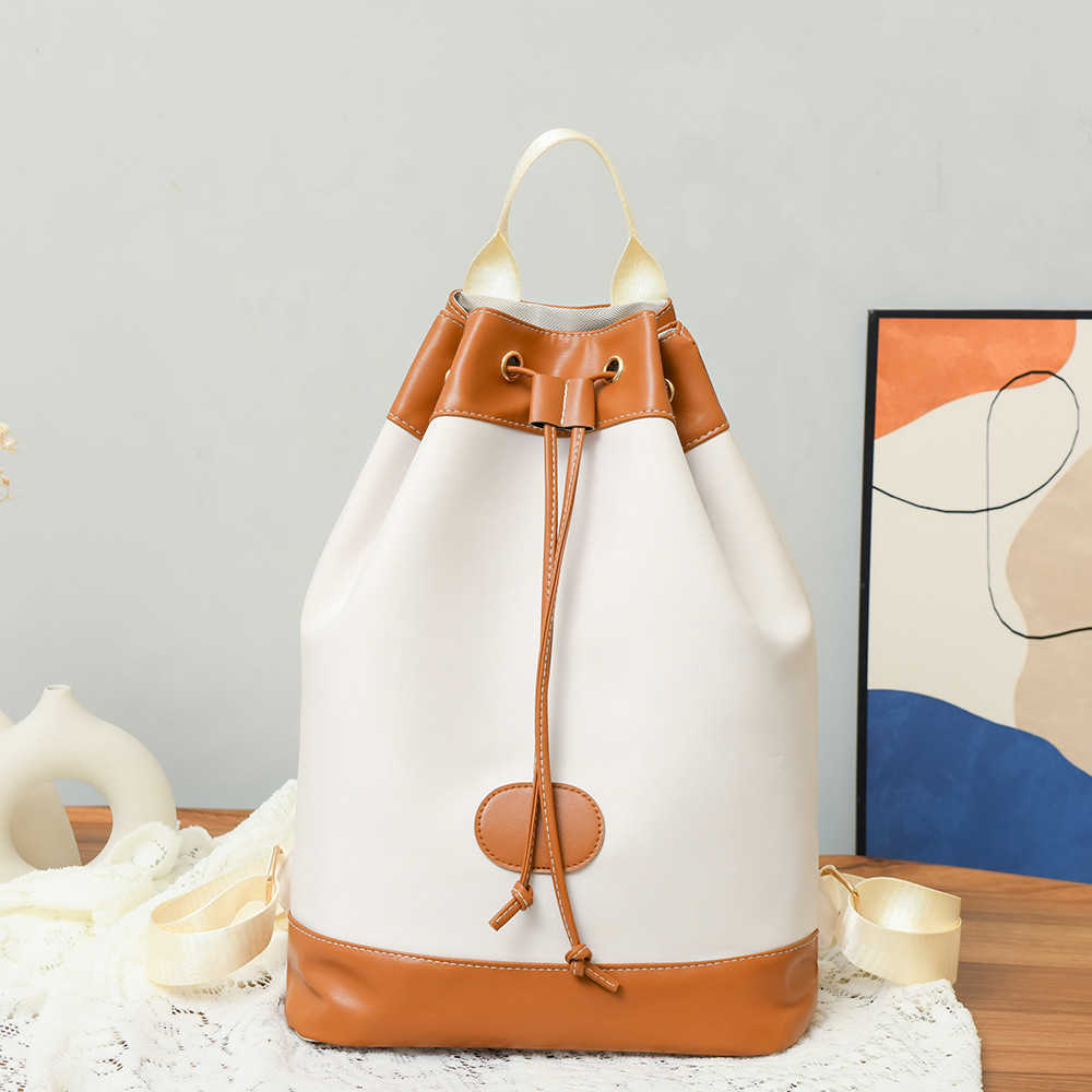 Shoulder Bag New Womens Bag Fashion Splicing Drawstring Contrast Color Large Capacity Bucket Bag Shoulder Bag for Women