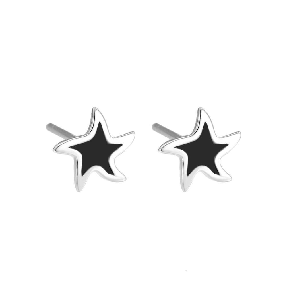 Sterg sier black five pointed star simple versatile ear bone studs, personalized starfish earrings, temperament and fashion accessories