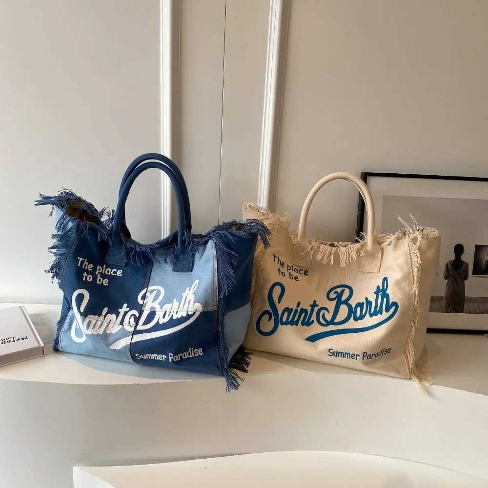 Korean Letters Tassel Canvas Bag Large Capacity Bag Simple Commuter Student To Single Shoulder Tote Bag Handbags for Women Z250218