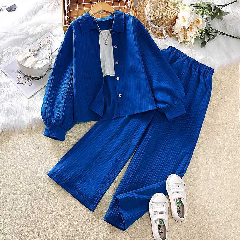Girls set 4-16 years long sleeved jacket+loose casual pants suitable for girls Korean shirt set summer fashion clothing setXJ250410