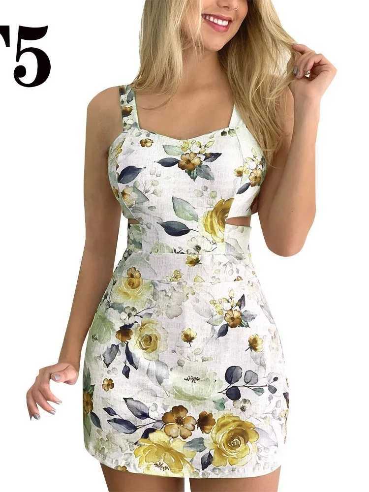 Basic Casual Dresses Spring Summer Printed Mini Dresses For Women Slveless Hollow Out Package Hip Slim Short Dress Fashion Night Club Party Vestido H2
