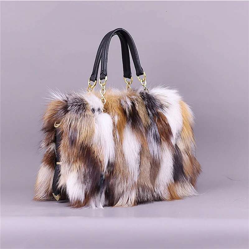 Real Fox Women Messenger 2024 Winter Ladies Warm Shoulder Bags Designer Fur Tote Evening Party Clutch Bag