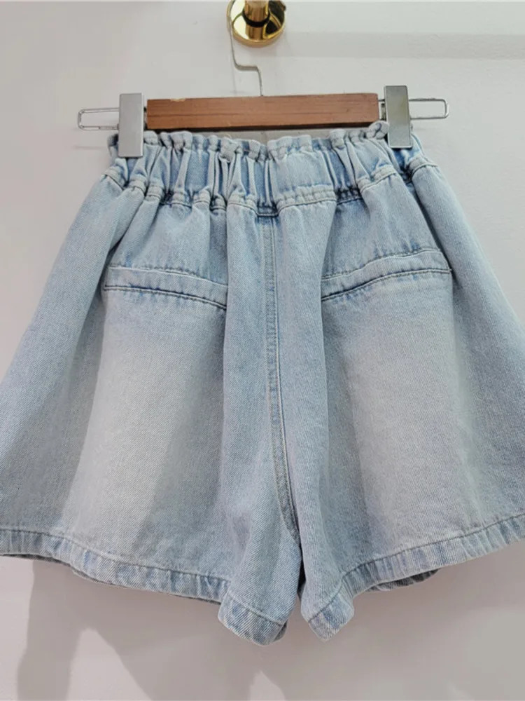 EWQ High Quality Diamond Studded Beads High Waist Loose Denim Wide Leg Shorts For Women 2025 Spring Summer 16U9607 250217