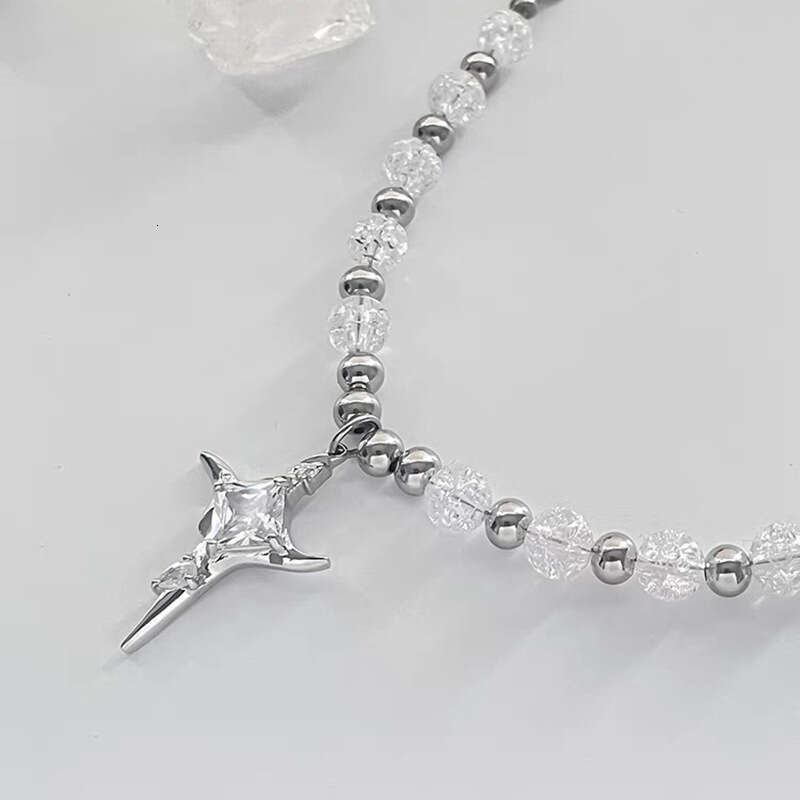 Ice cracked bead splicing cross titanium steel necklace for men's hip-hop niche high-end feeg, light , handsome and trendy sweater chain