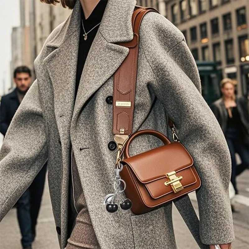 Keychains Lanyards Cherry Bag Charm Black Womens Pendant Sparkling Resin Metal Car Room Keychain Decoration Birhday Wedding Gift H250217