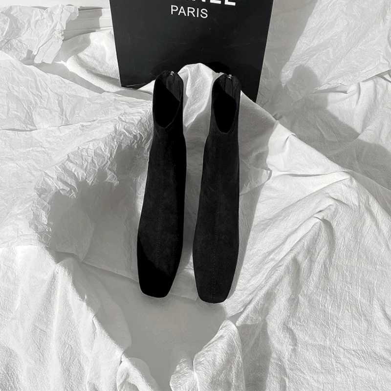 High Heels Ankle Boots for Women Suede Chunky Square Toe Shoes Woman 2024 Trend Winter New Goth Zipper Snow Chelsea Botas MujerXJ250217