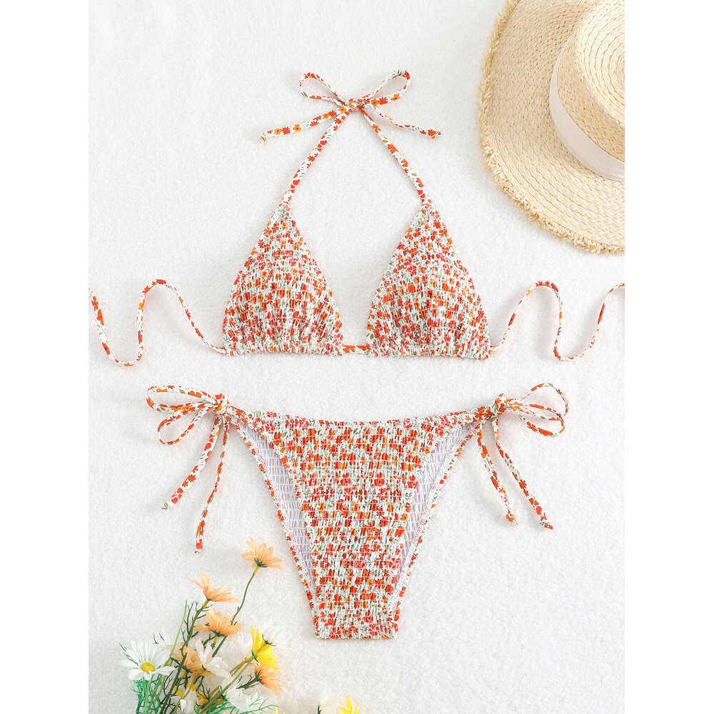 New Women's Sexy Bikini Fresh Small Floral Tie Fashion Split Two-piece Beach Swimsuit Designer Swimsuit Women Designer Swim Designer Bikini New P