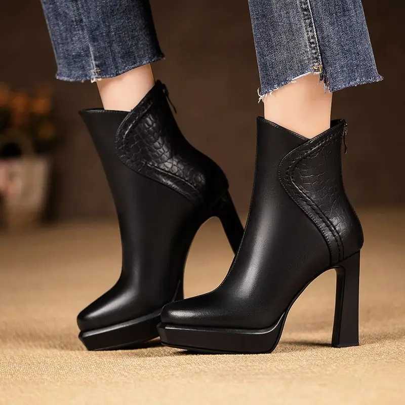 High Appearance Level Thick Sole Thick Heel Square Head Fi All-mah Comfortable N-slip Breathable Womens Ankle BootsXJ250217