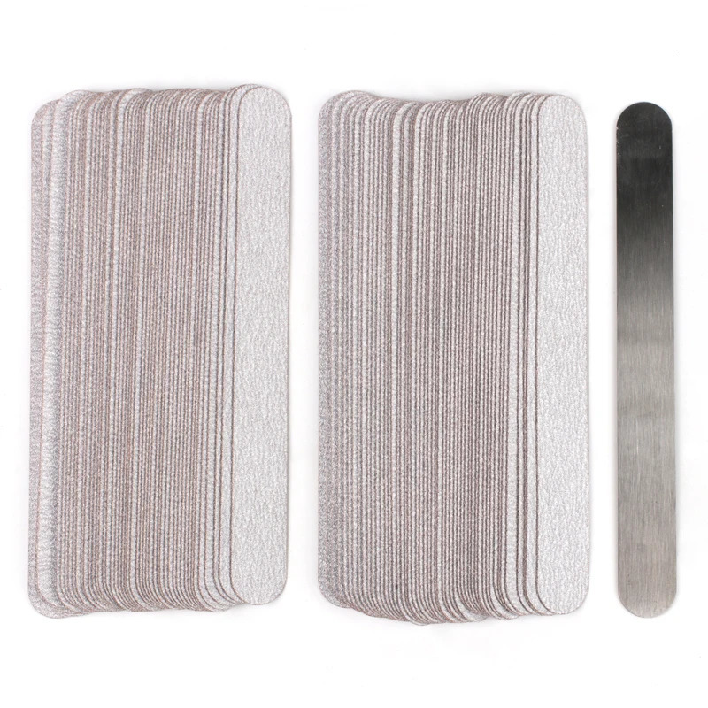 100Pcs Replacement SandPaper Strips Nail File With Metal Handle Double-sided Sanding Buffer Block Straight Polishing Salon Tools 250214